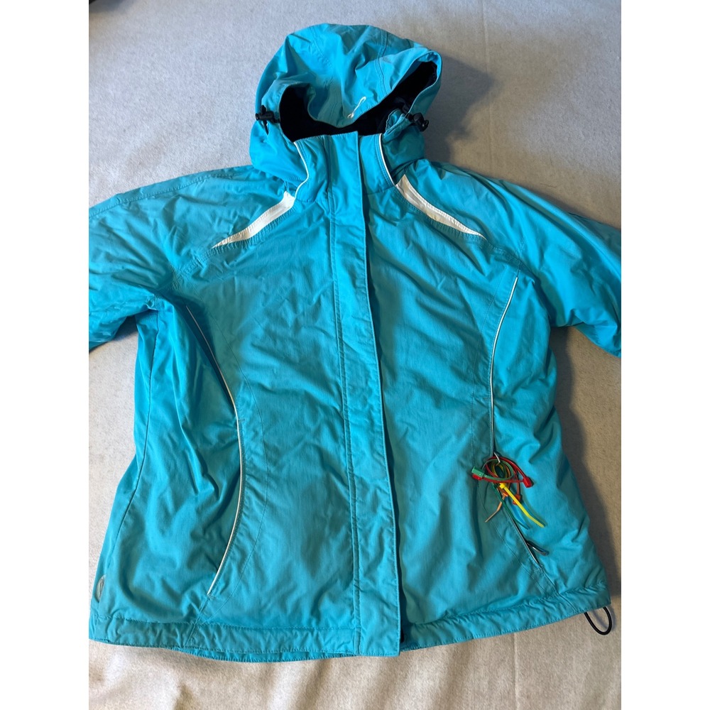 Obermeyer Ski Jacket‎ Womens L Turquoise Blue Hooded Winter Coat